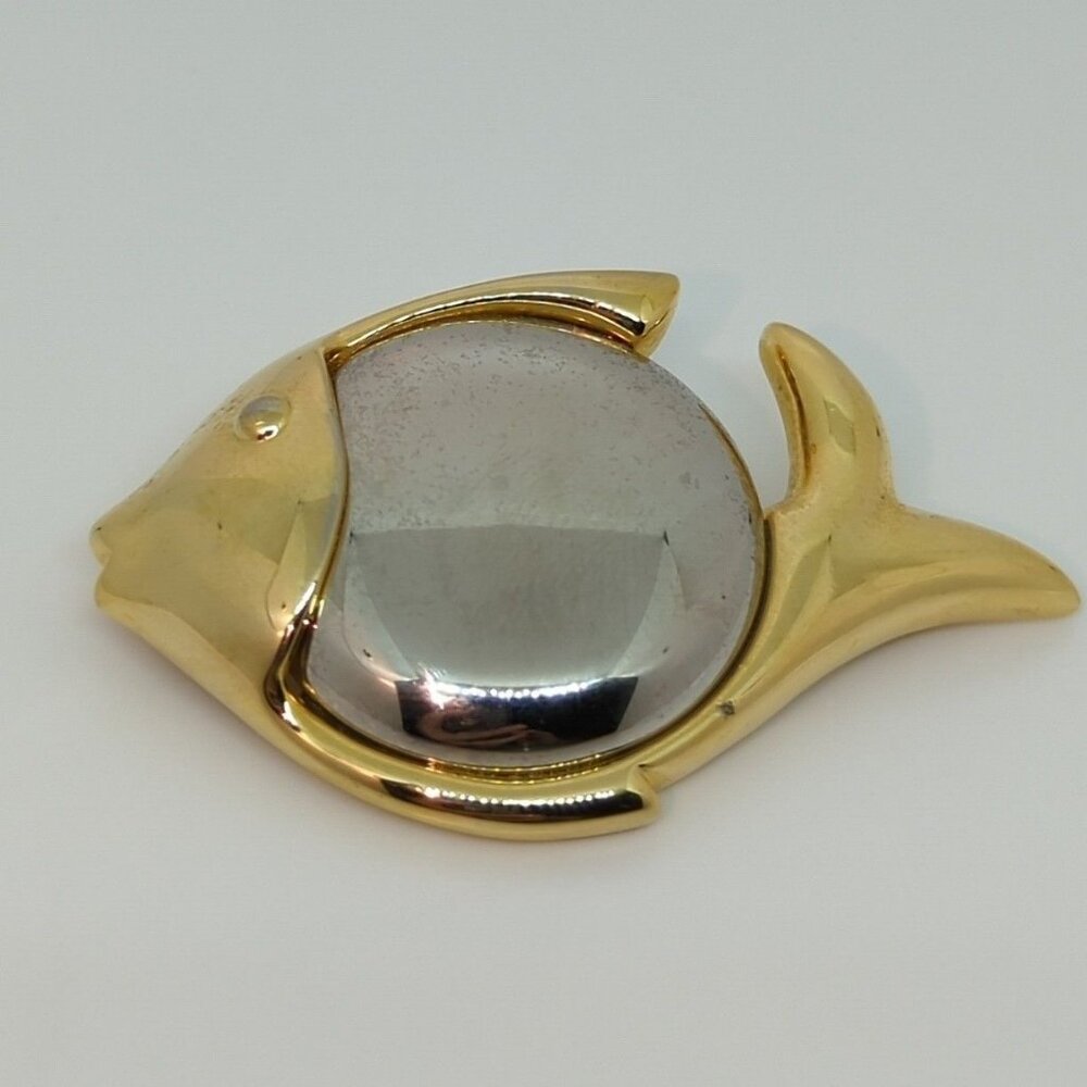 Vintage Signed LCI Gold-Tone & Silver-Tone Fish Brooch Pin Whimsical Statement